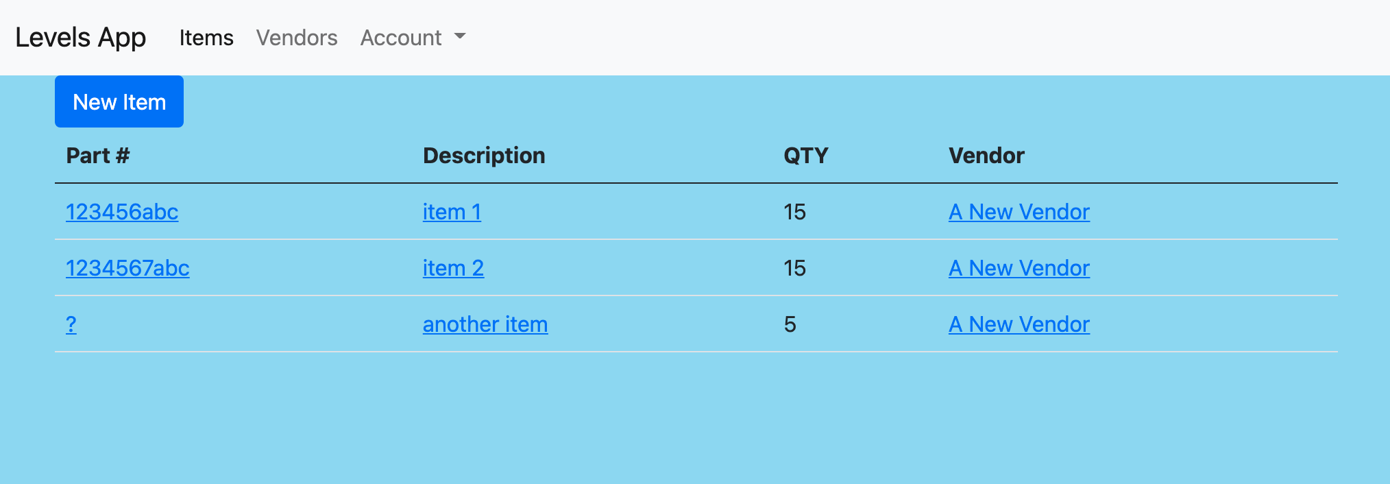 image of Levels App inventory tracker